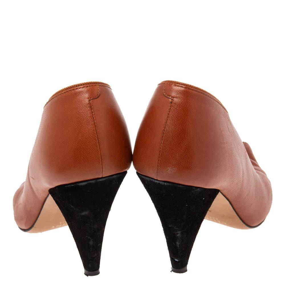 Celine Brown Leather V Neck Pointed Toe Pumps Size 37 1