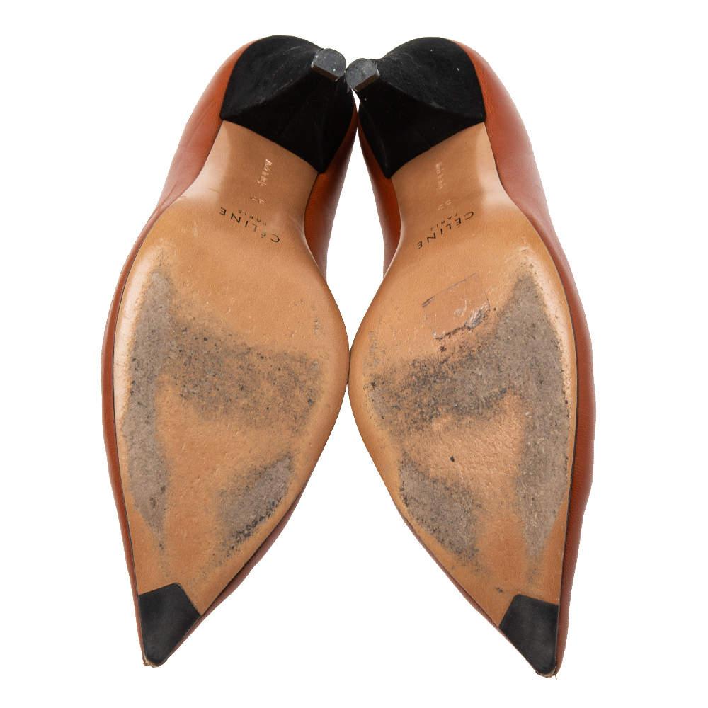 Celine Brown Leather V Neck Pointed Toe Pumps Size 37 2
