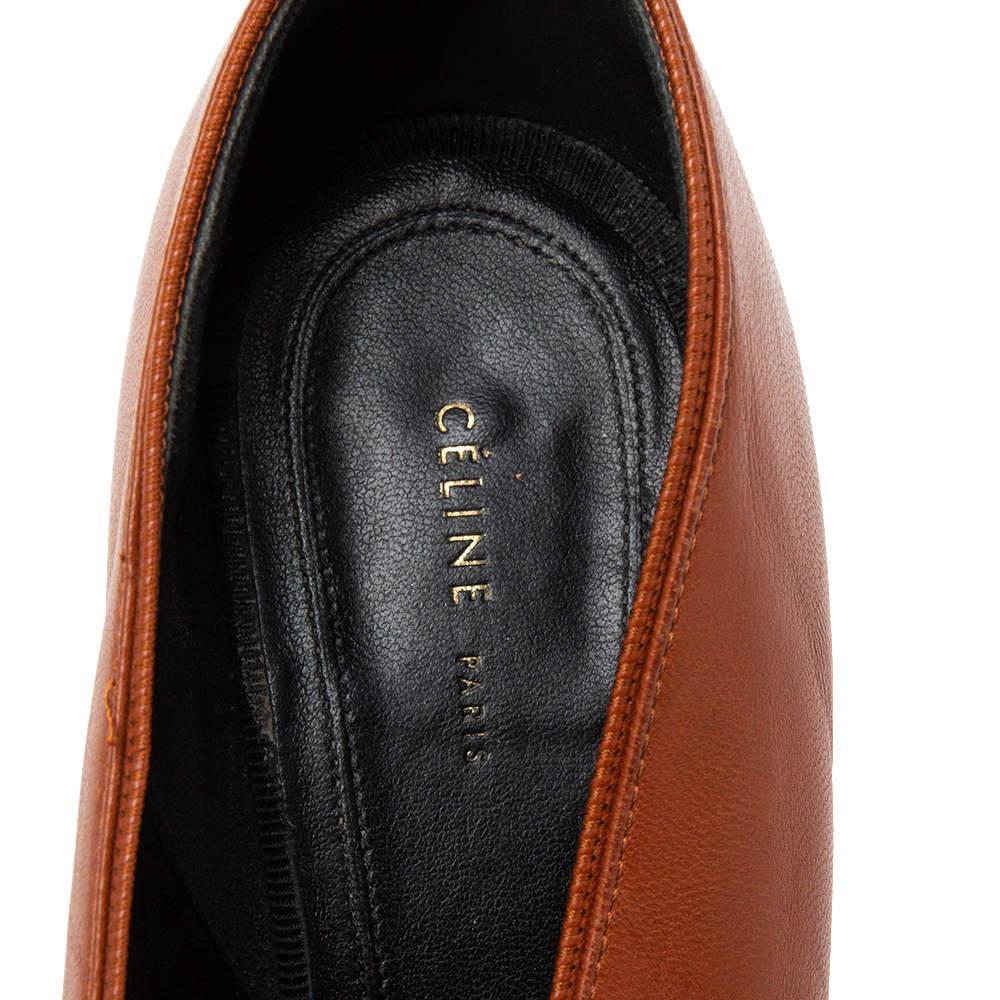 Celine Brown Leather V Neck Pointed Toe Pumps Size 37 3