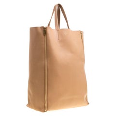 Celine Brown Leather Vertical Zipper Gusset Cabas Tote