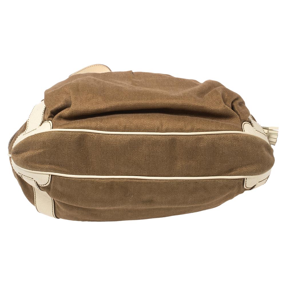 Celine Brown/Light Cream Canvas and Leather Boogie Hobo 4