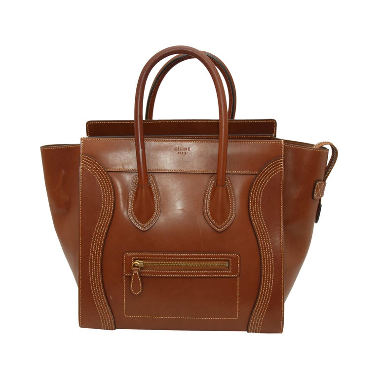 Celine Brown Limited-Edition Leather Mini Luggage Tote Bag For Sale at ...
