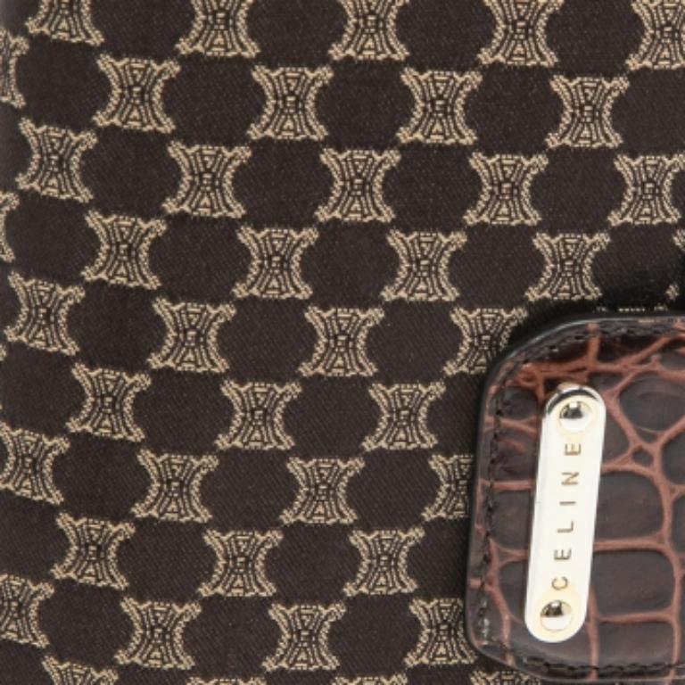 Celine Brown Macadam Canvas and Croc Embossed Leather French Wallet 3