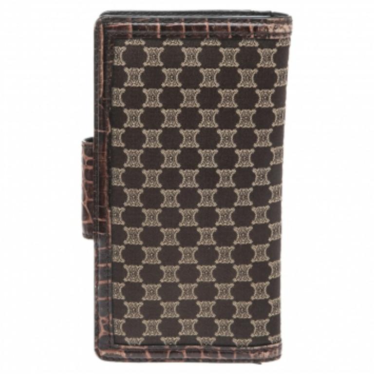 Celine Brown Macadam Canvas and Croc Embossed Leather French Wallet 4