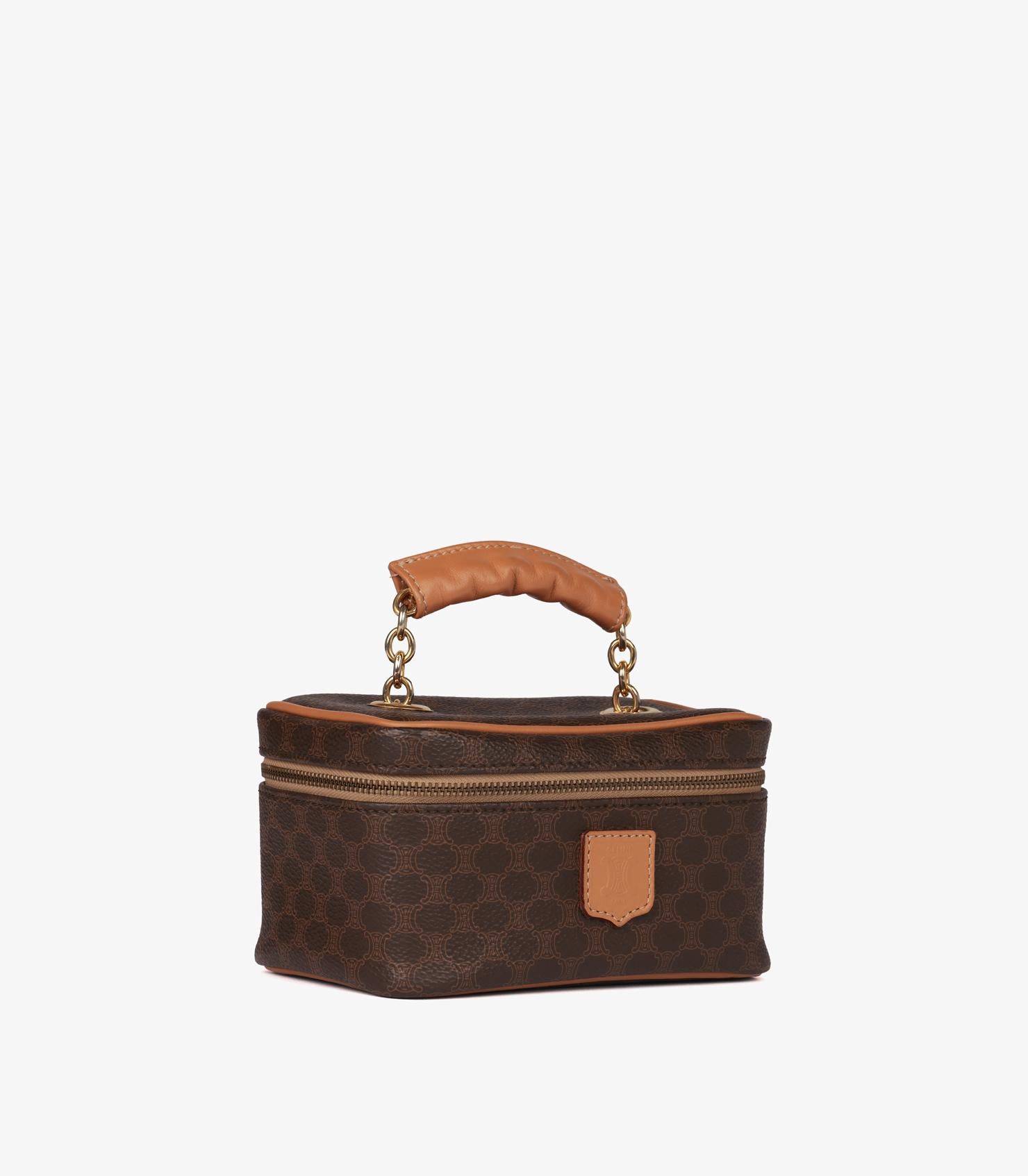 Marron Vanity Case Vintage Top Handle en toile Macadam et cuir de veau marron de Celine en vente