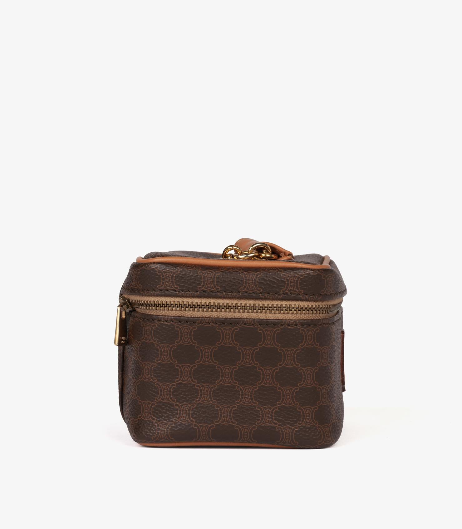 Vanity Case Vintage Top Handle en toile Macadam et cuir de veau marron de Celine Bon état - En vente à Bishop's Stortford, Hertfordshire