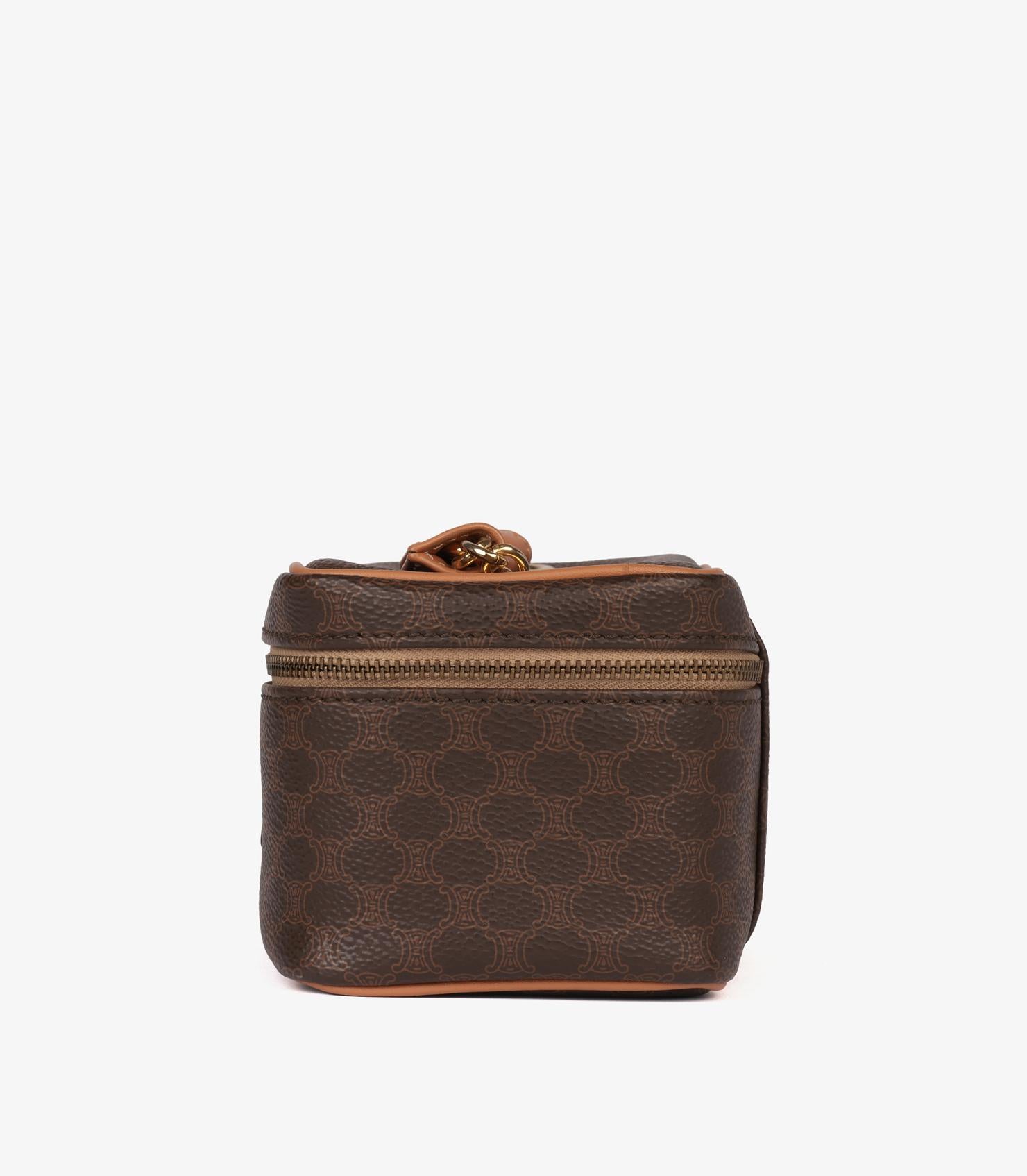 Vanity Case Vintage Top Handle en toile Macadam et cuir de veau marron de Celine Unisexe en vente
