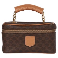 Celine Brown Macadam Canvas & Calfskin Vintage Top Handle Vanity Case