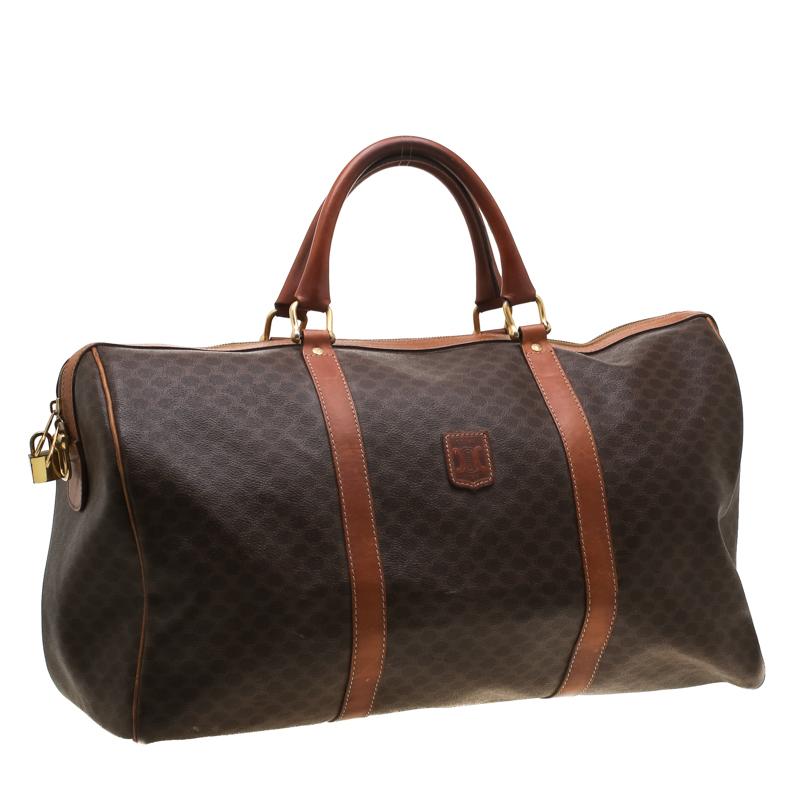 Black Céline Brown Macadam Coated Canvas and Leather Duffle Bag