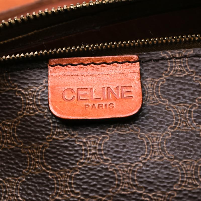 Women's Céline Brown Macadam Coated Canvas and Leather Duffle Bag