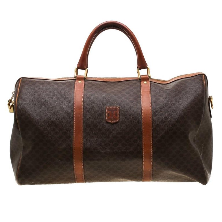 Céline Brown Macadam Coated Canvas and Leather Duffle Bag For Sale at 1stdibs