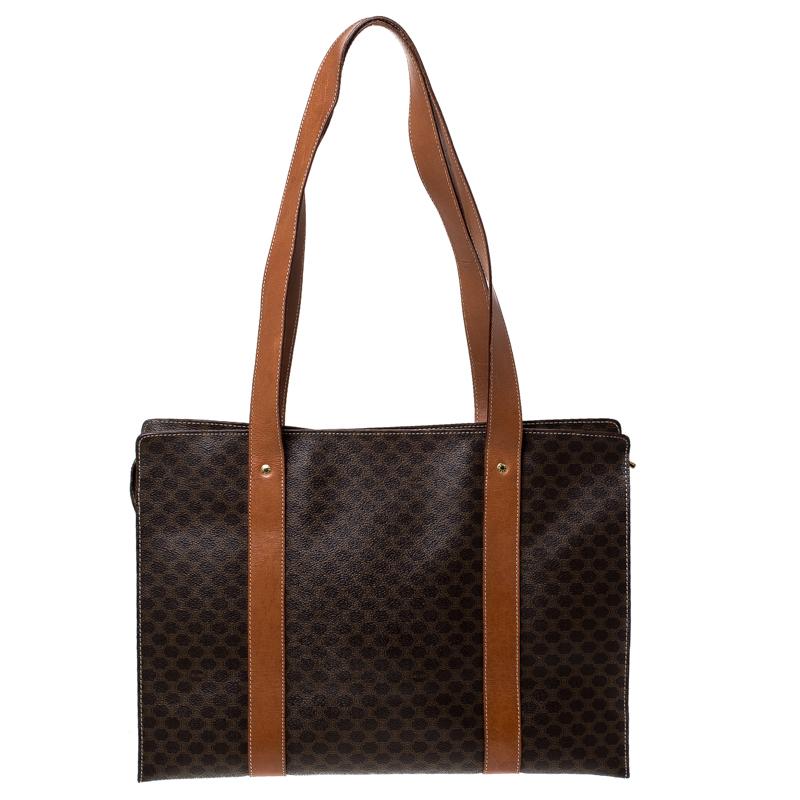 Céline Brown Macadam Coated Canvas and Leather Tote 5