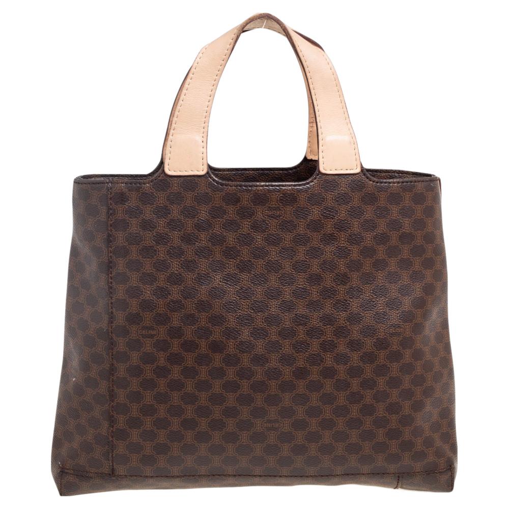 Celine Brown Macadam Coated Canvas and Leather Tote 5