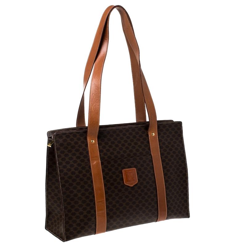 Black Céline Brown Macadam Coated Canvas and Leather Tote