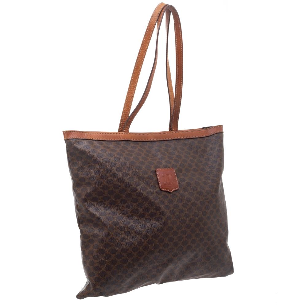 Black Celine Brown Macadam Coated Canvas and Leather Tote