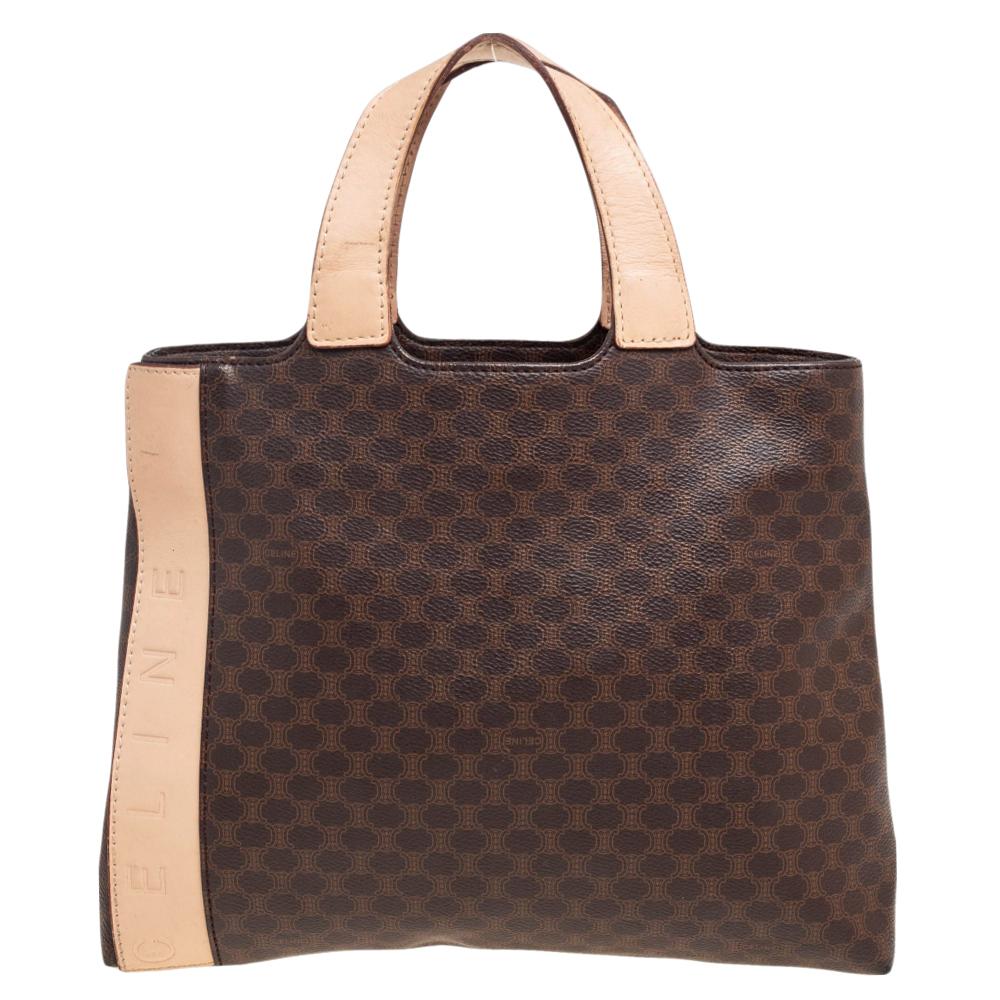 Celine Brown Macadam Coated Canvas and Leather Tote 2