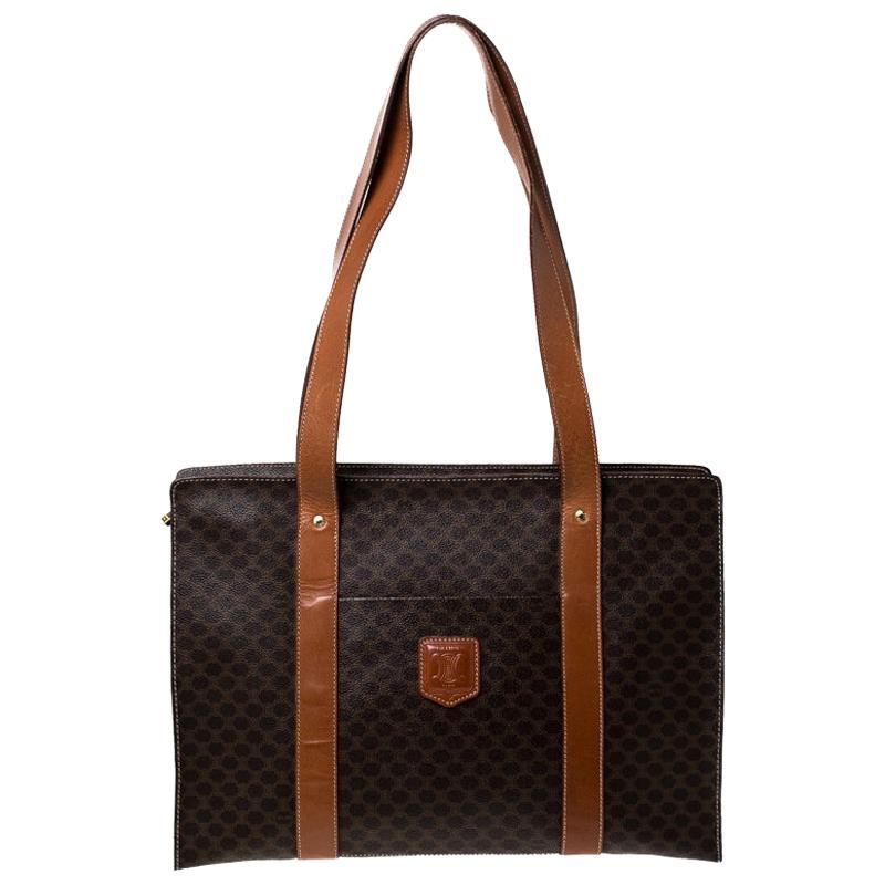 Céline Brown Macadam Coated Canvas and Leather Tote