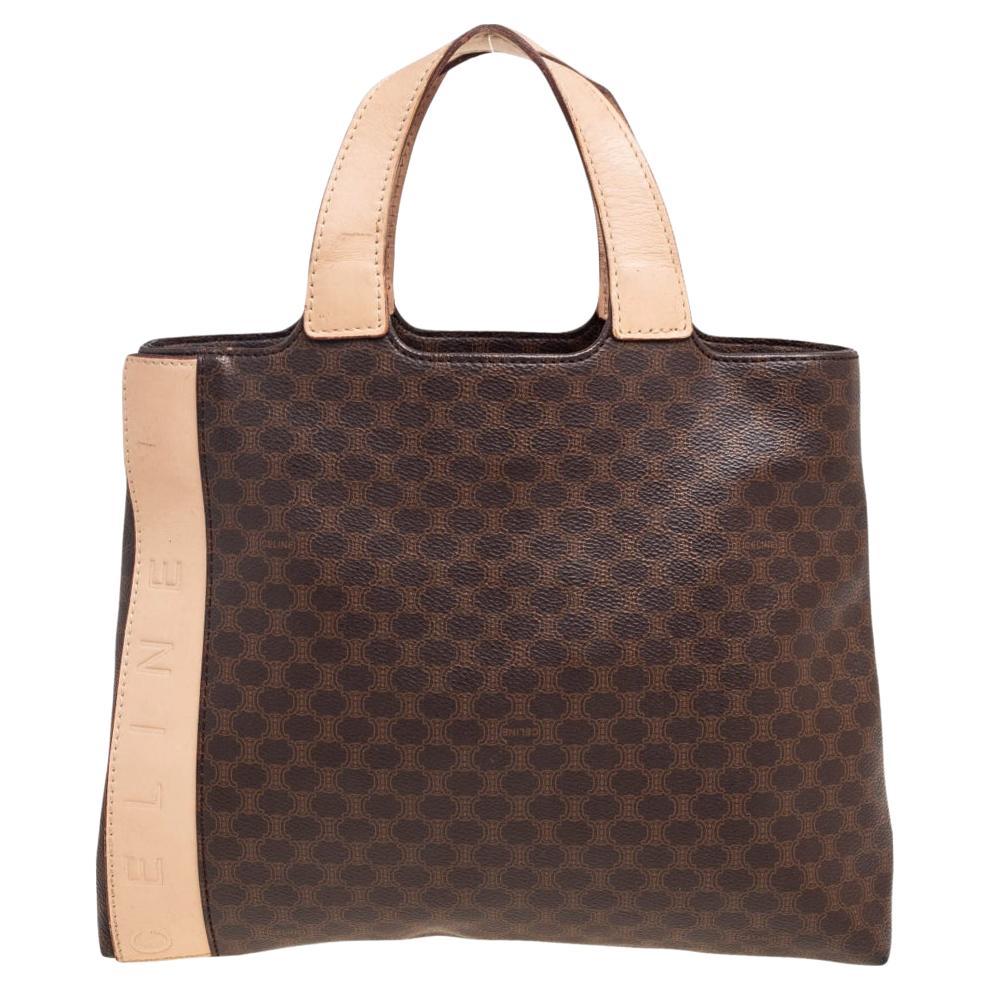 Celine Brown Macadam Coated Canvas and Leather Tote