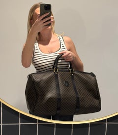 Celine Brown Macadam Coated Canvas & Black Calfskin Leather Vintage Boston 50