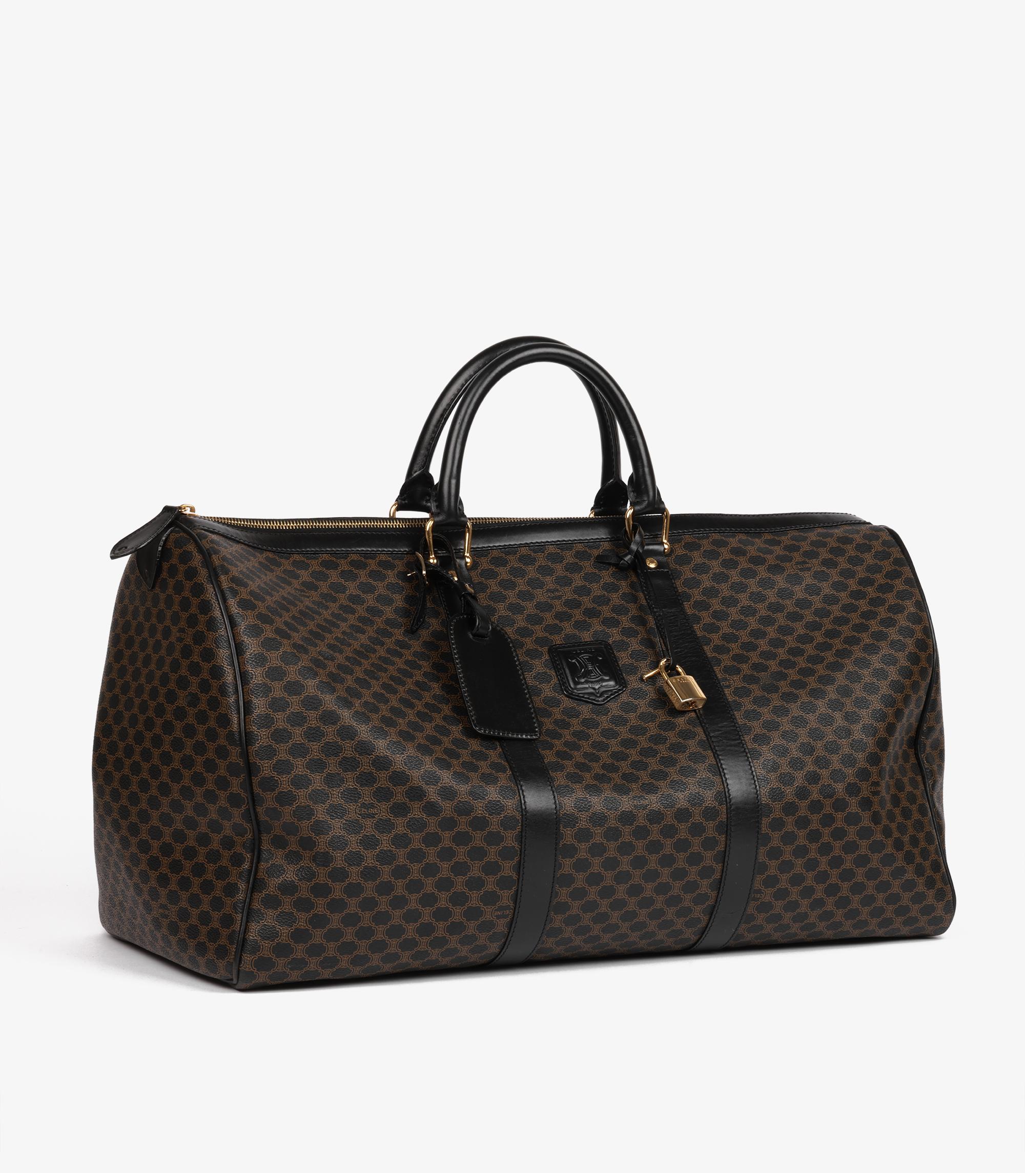 Celine Braunes Makadam beschichtetes Segeltuch und schwarzes Kalbsleder Vintage Boston 50 (Schwarz)