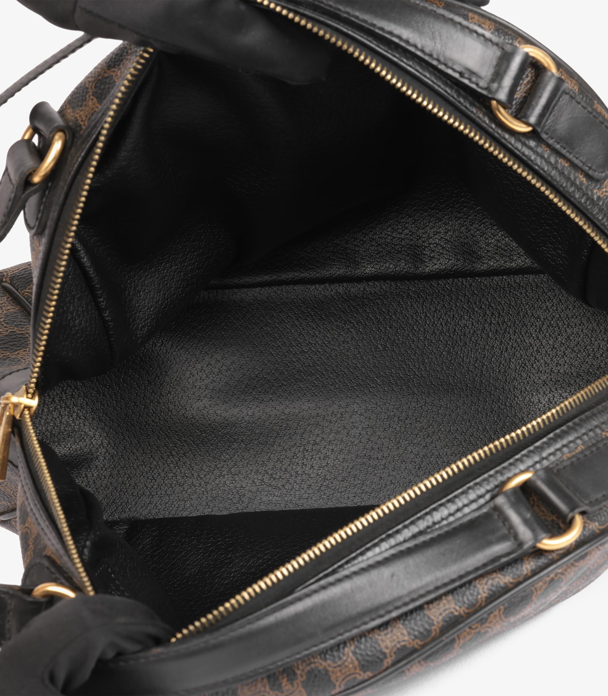 Celine Brown Macadam Coated Canvas & Black Calfskin Leather Vintage  Bowling Bag For Sale 5