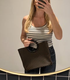 Celine Brown Macadam Coated Canvas & Black Calfskin Leather Vintage Ring Tote