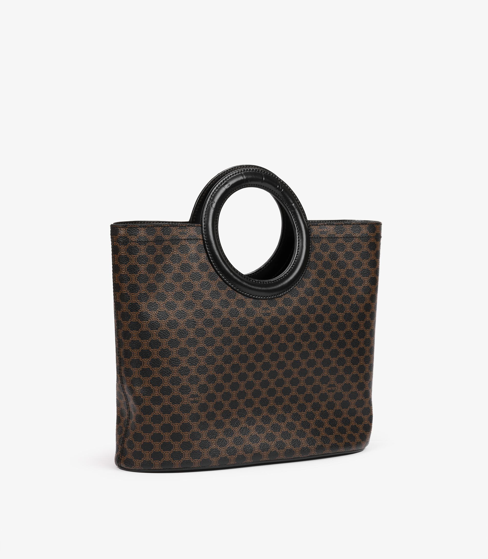 Celine Brauner macadambeschichteter Segeltuchstoff und schwarzes Kalbsleder Vintage Ring Tote (Schwarz)