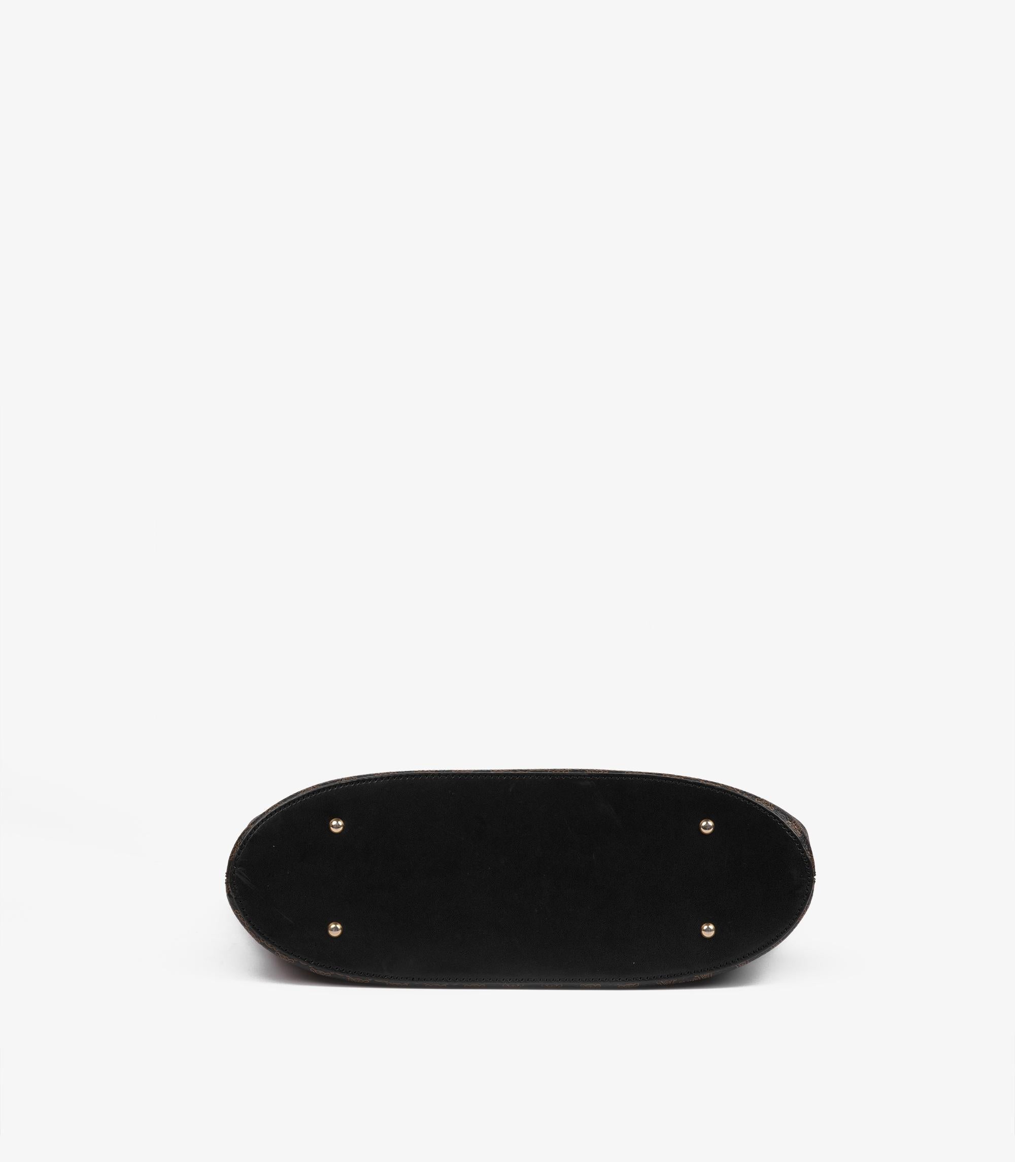 Celine Brauner macadambeschichteter Segeltuchstoff und schwarzes Kalbsleder Vintage Ring Tote 2