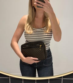 Celine Brown Macadam Coated Canvas & Black Leather Vintage Wristlet Clutch