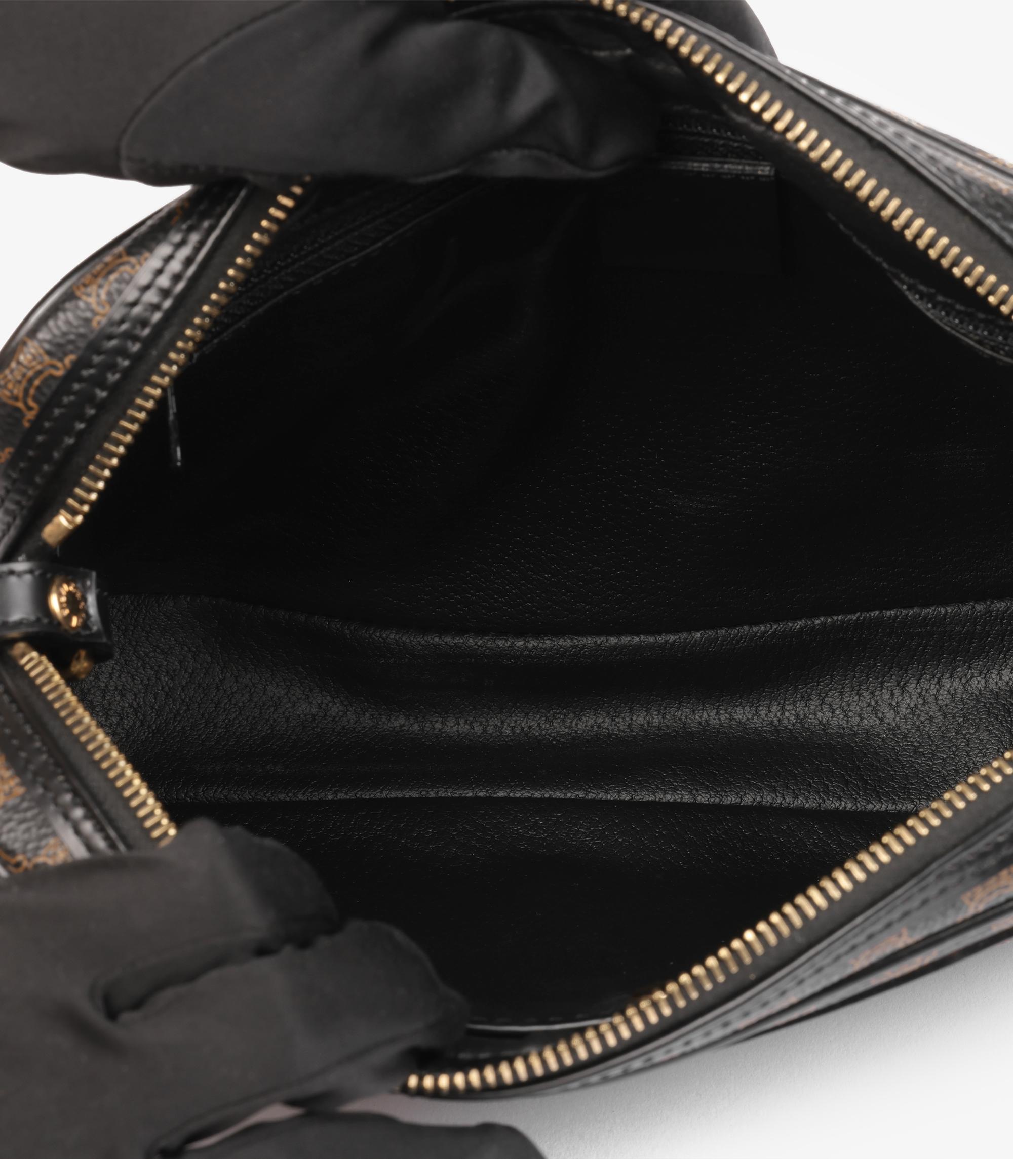 Celine Brown Macadam Coated Canvas & Black Leather Vintage Wristlet Clutch For Sale 4