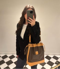 Celine Brown Macadam Coated Canvas & Calfskin Leather Bucket Bag with Pouch