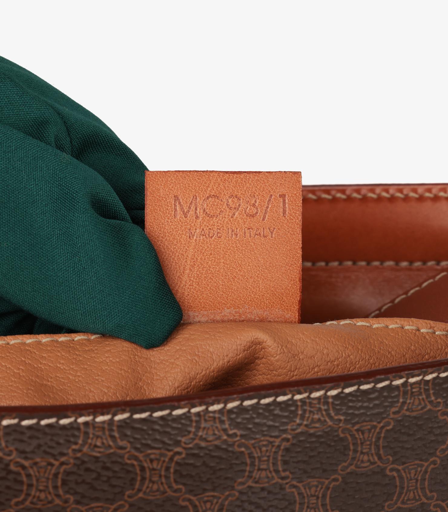 Bolso de hombro vintage Celine de lona recubierta de macadán marrón y piel de becerro en venta 5