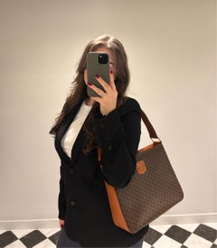 Celine Brown Macadam Coated Canvas & Calfskin Leather Vintage Shoulder Bag