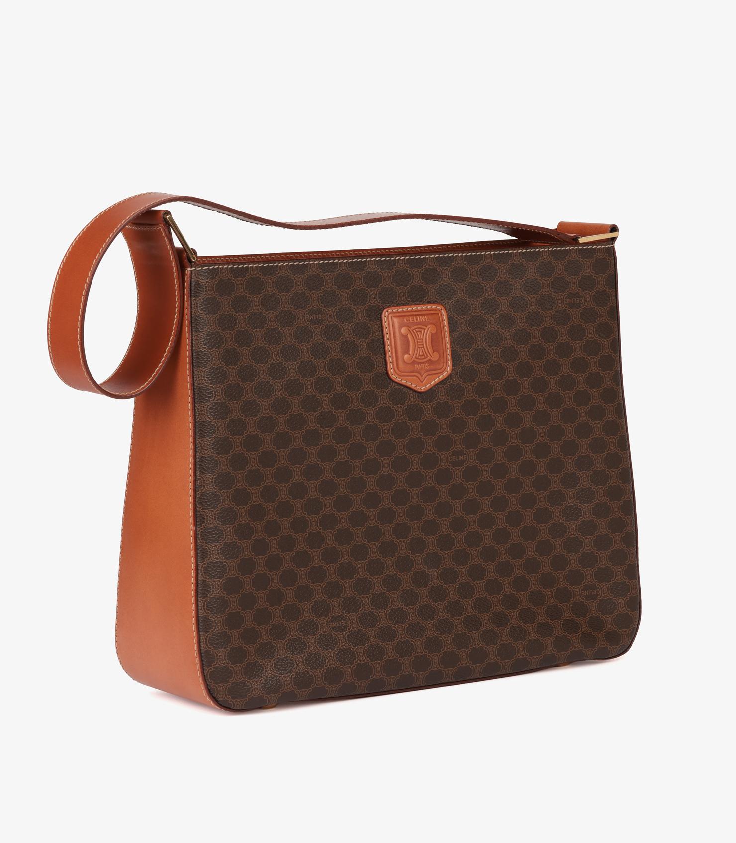 Bolso de hombro vintage Celine de lona recubierta de macadán marrón y piel de becerro Negro en venta