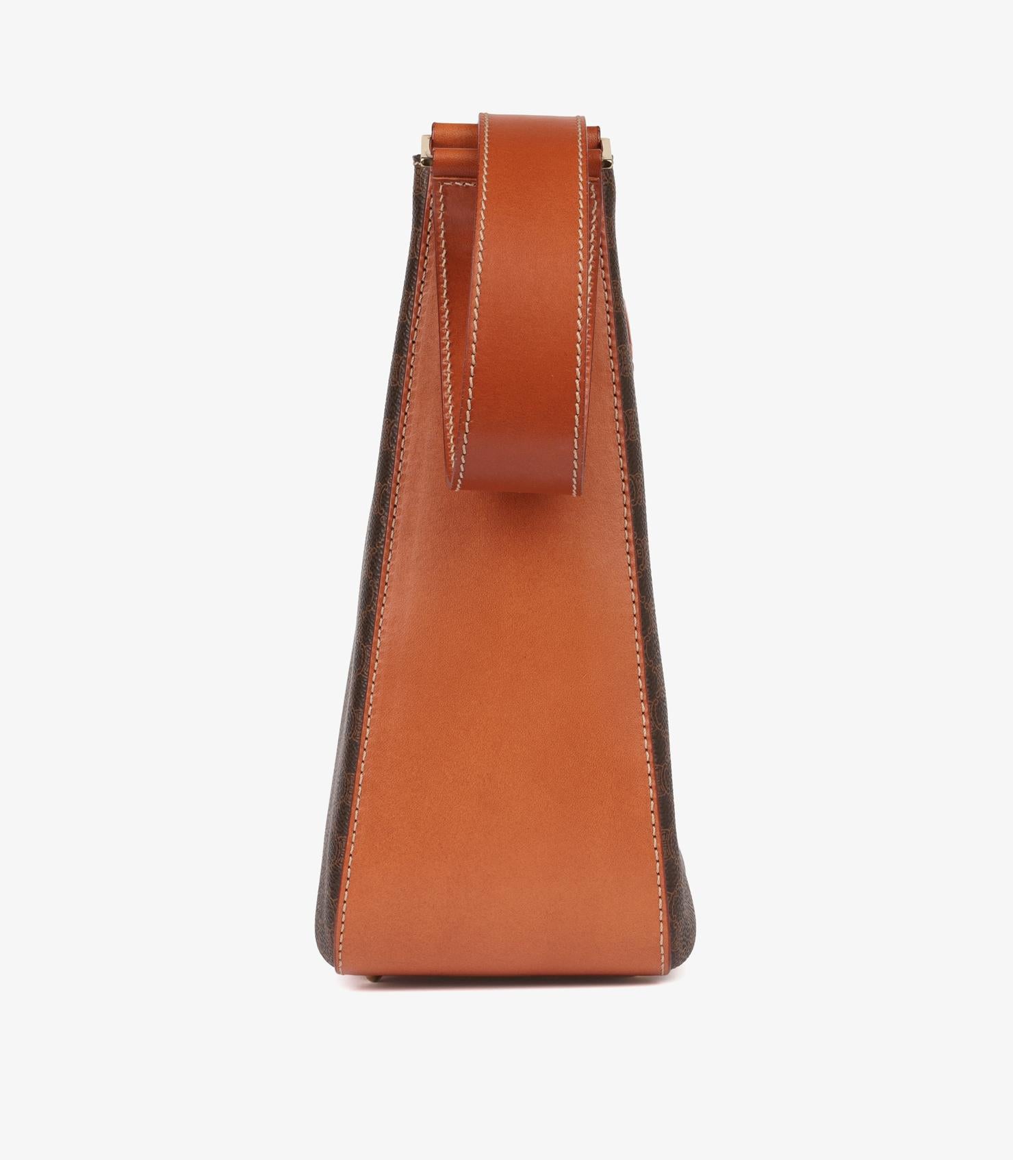 Bolso de hombro vintage Celine de lona recubierta de macadán marrón y piel de becerro en Excelente estado para la venta en Bishop's Stortford, Hertfordshire