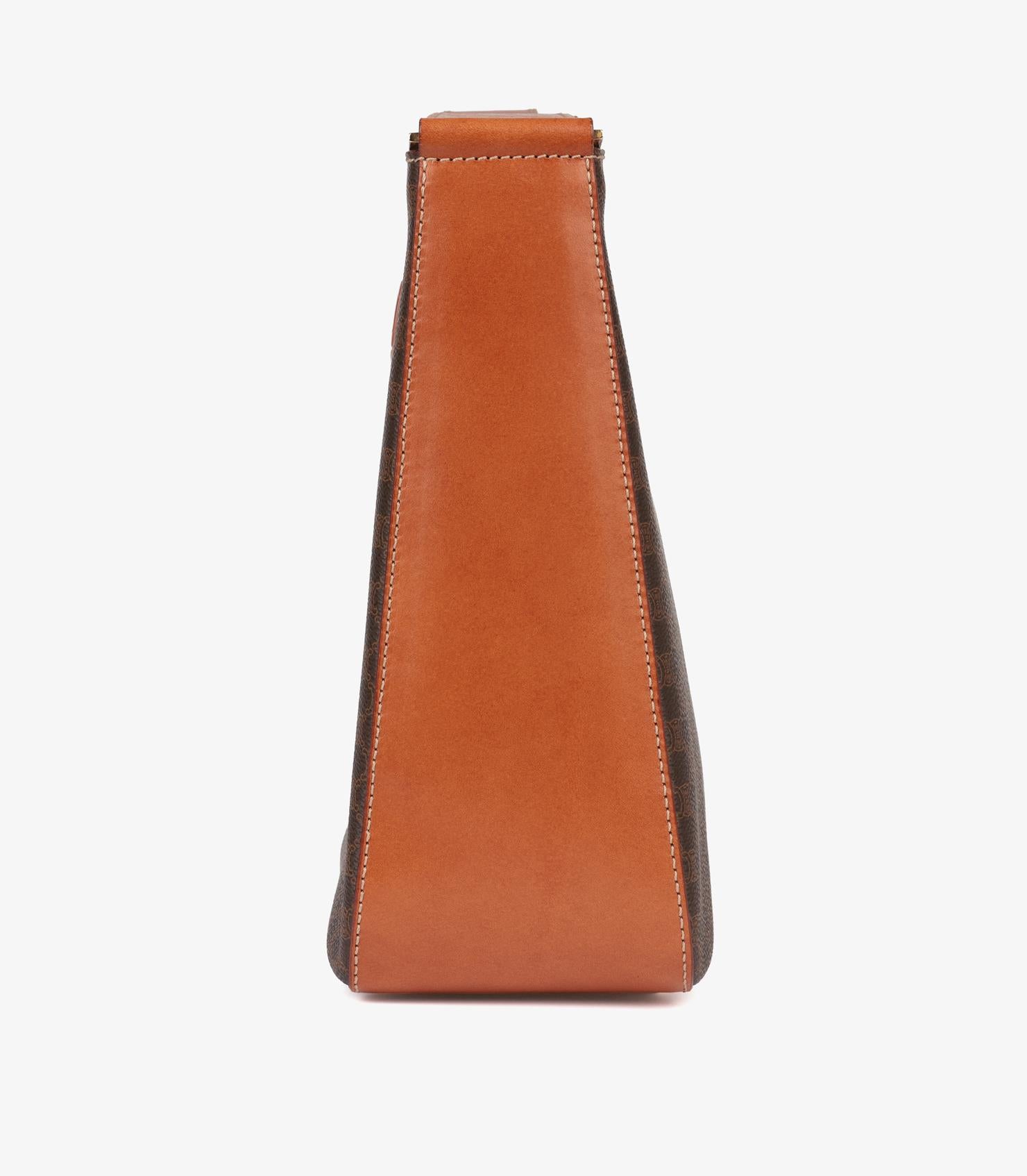 Femenino o masculino Bolso de hombro vintage Celine de lona recubierta de macadán marrón y piel de becerro en venta