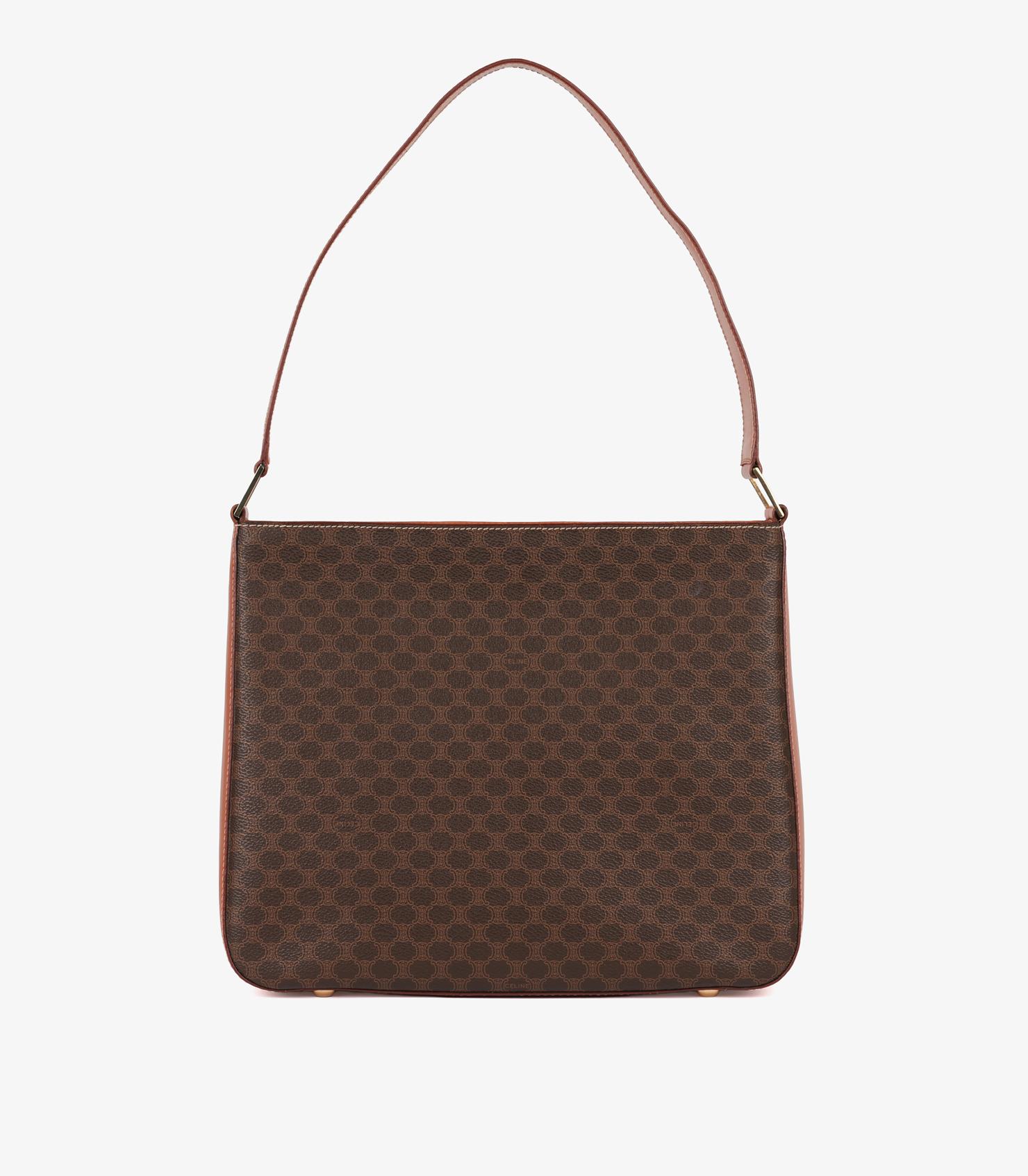 Bolso de hombro vintage Celine de lona recubierta de macadán marrón y piel de becerro en venta 1