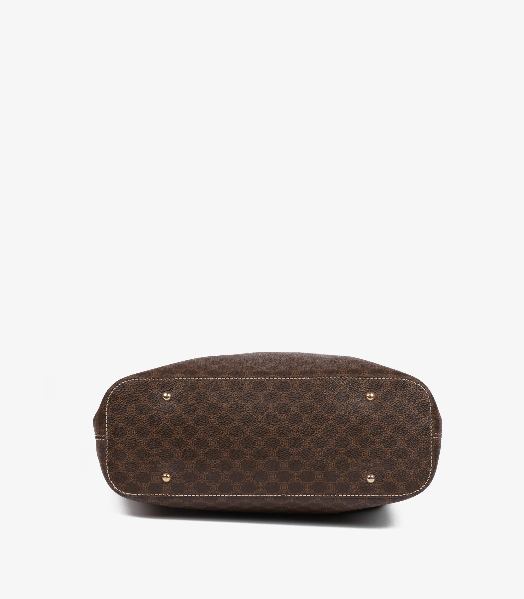 Celine Brown Macadam Coated Canvas & Calfskin Leather Vintage Shoulder Bag For Sale 2