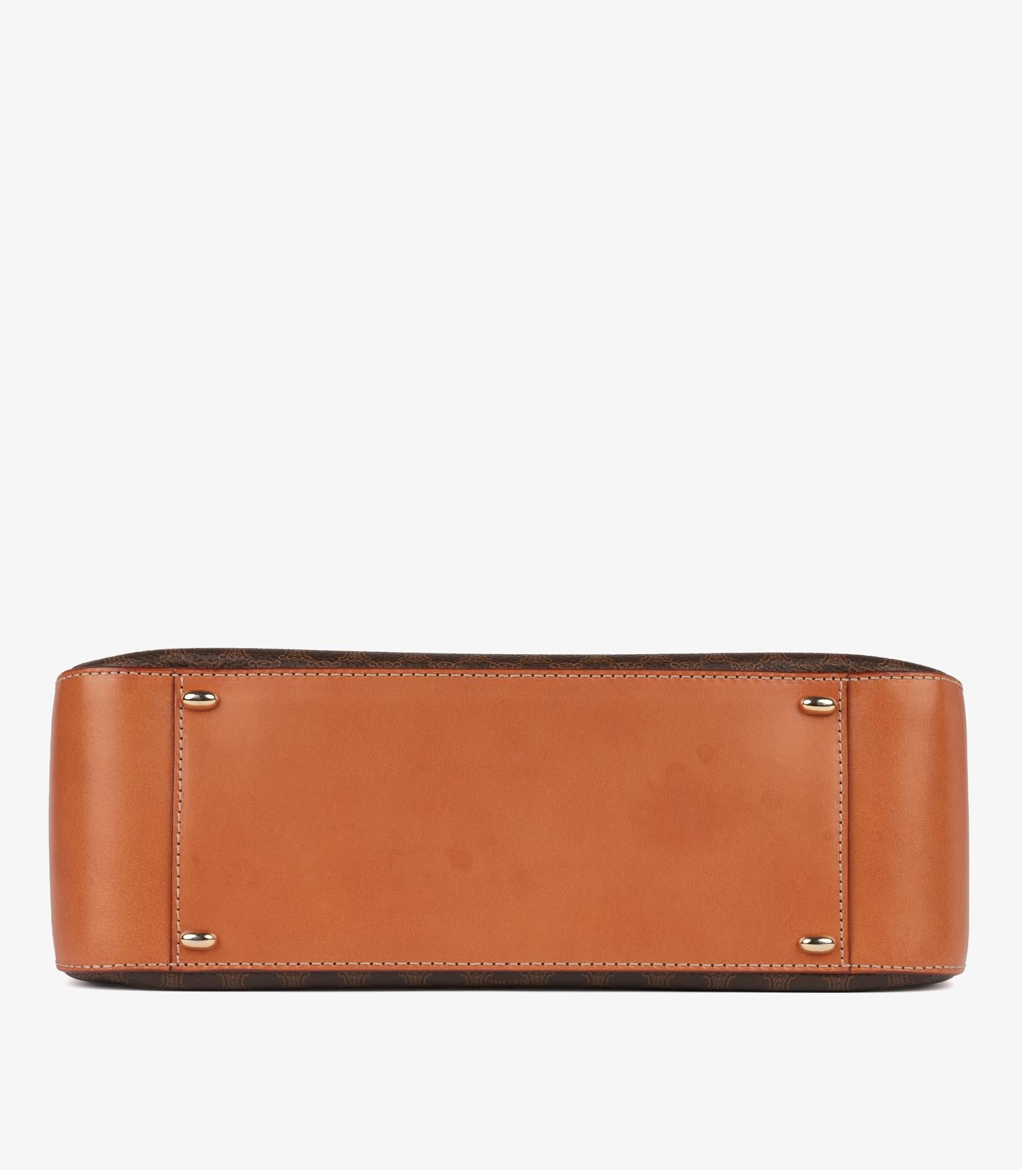 Bolso de hombro vintage Celine de lona recubierta de macadán marrón y piel de becerro en venta 2