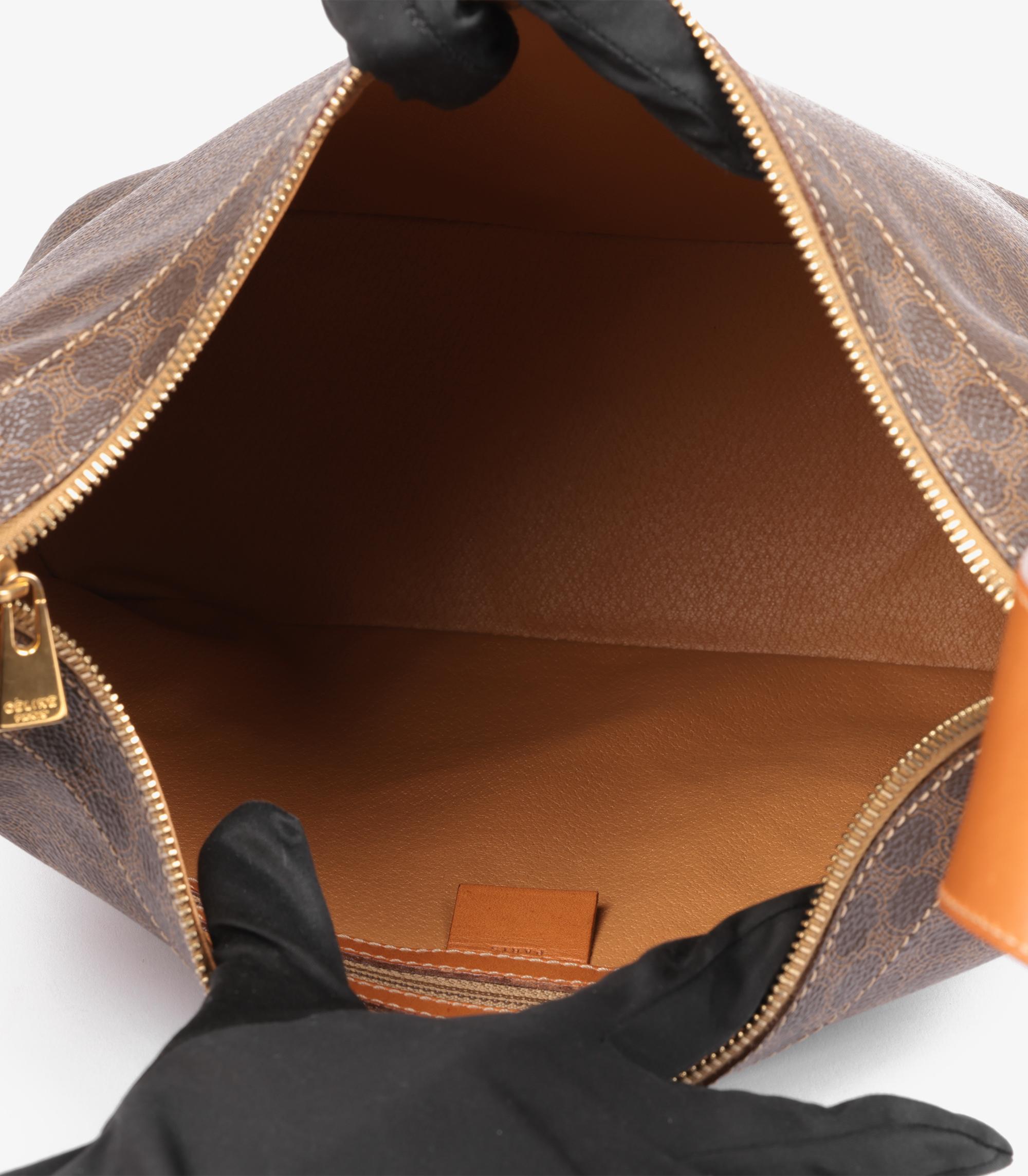 Celine Brown Macadam Coated Canvas & Calfskin Leather Vintage Shoulder Bag For Sale 3
