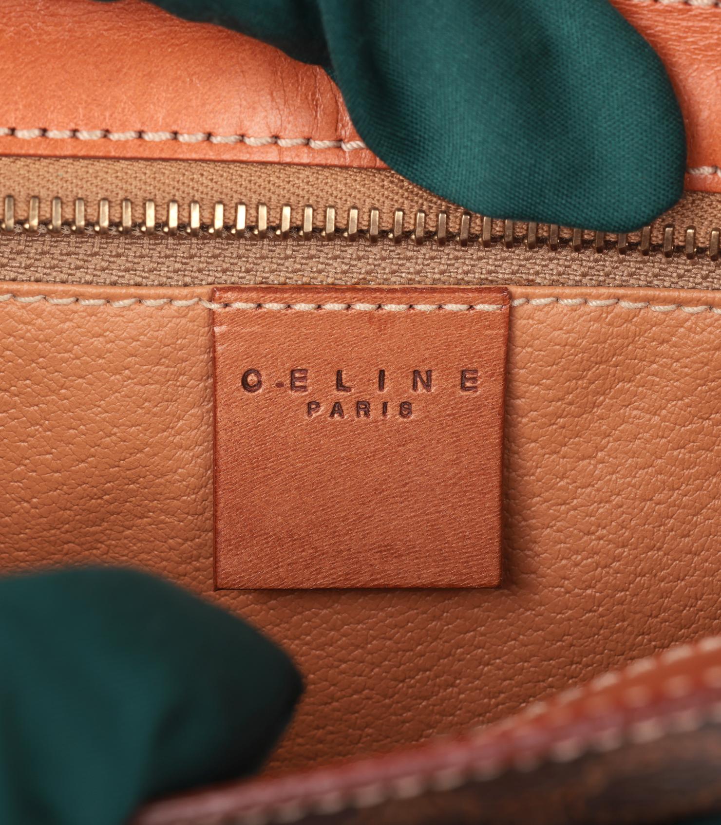 Bolso de hombro vintage Celine de lona recubierta de macadán marrón y piel de becerro en venta 3