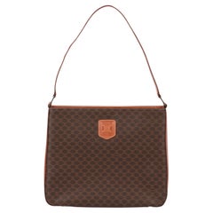 Celine Sac à bandoulière vintage en toile macadam et cuir de veau marron