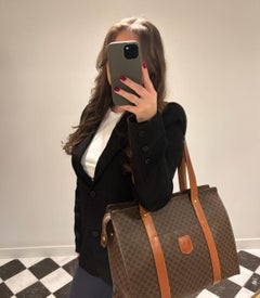 Celine Brown Macadam Coated Canvas & Calfskin Leather Vintage Shoulder Tote