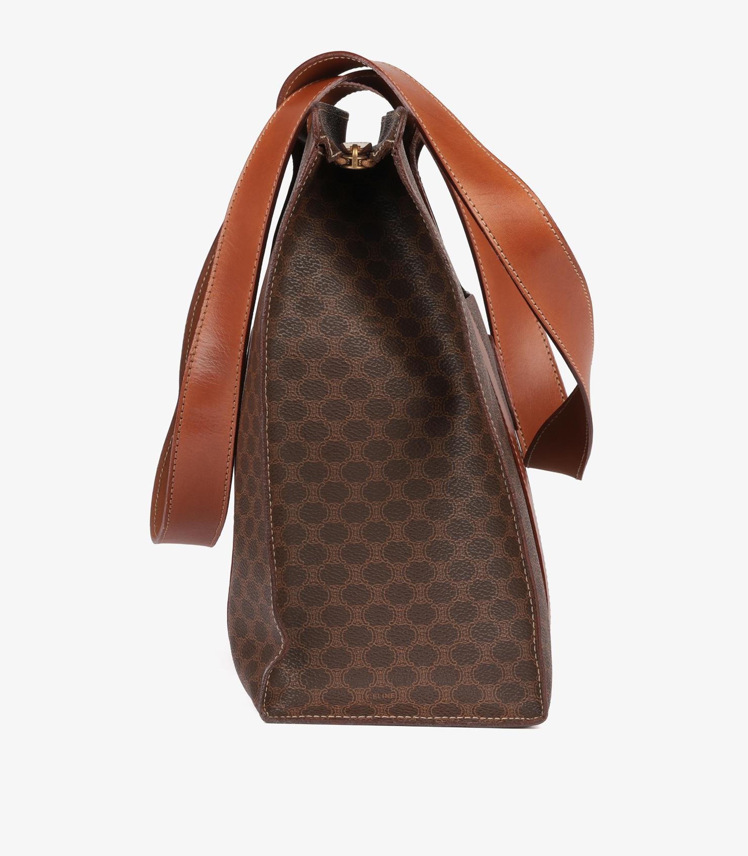 Bolso de hombro vintage Celine de lona recubierta de macadán marrón y piel de becerro en Excelente estado para la venta en Bishop's Stortford, Hertfordshire