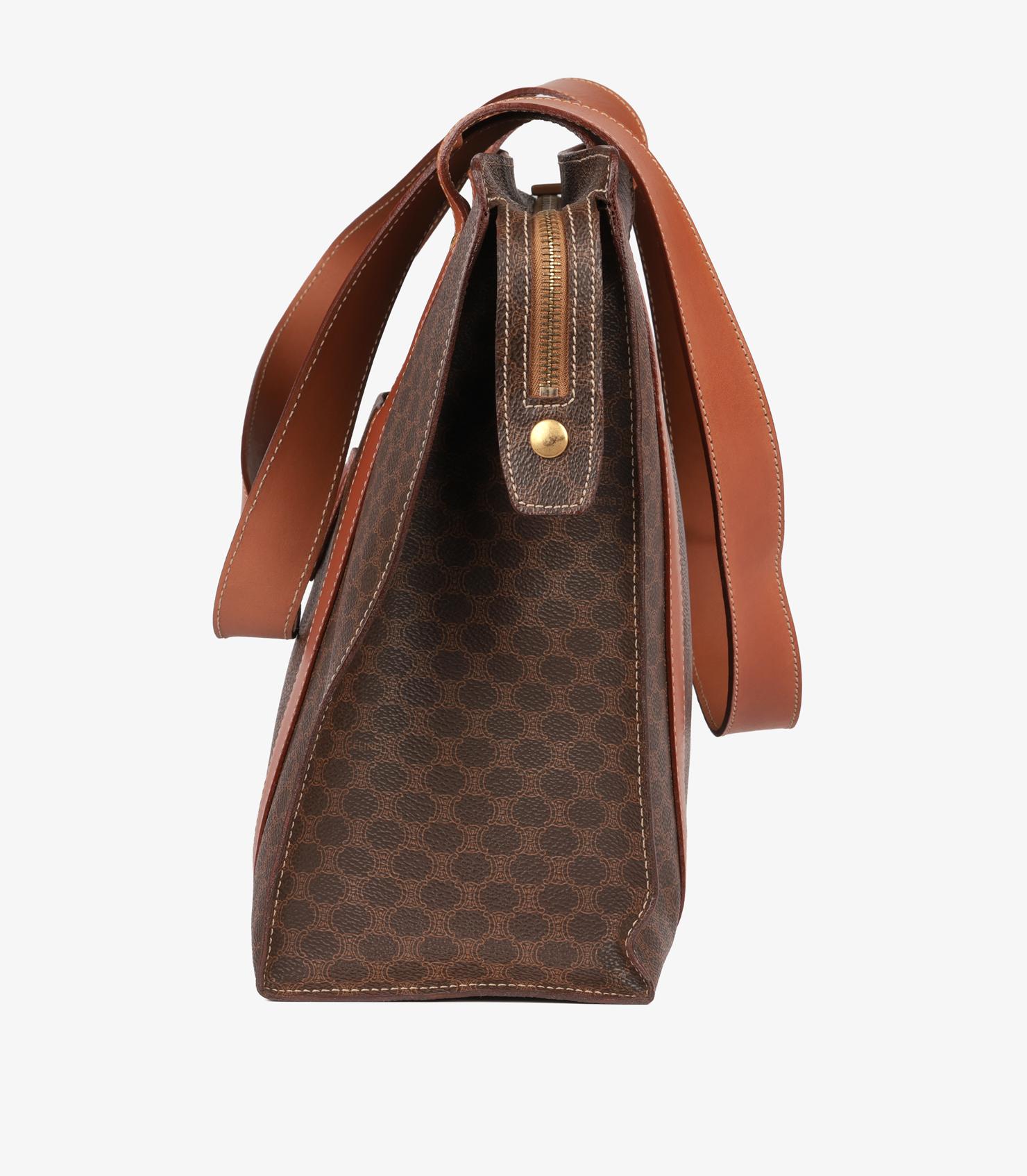 Femenino o masculino Bolso de hombro vintage Celine de lona recubierta de macadán marrón y piel de becerro en venta