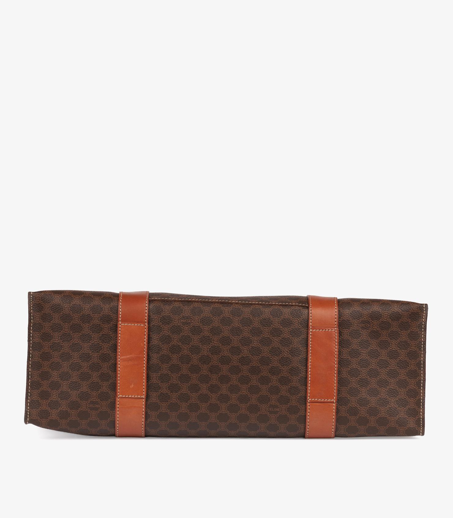 Bolso de hombro vintage Celine de lona recubierta de macadán marrón y piel de becerro en venta 1