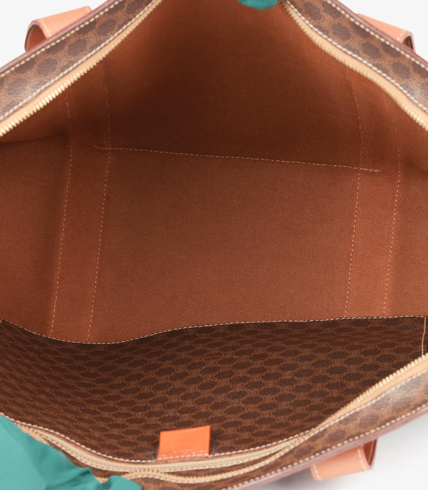 Bolso de hombro vintage Celine de lona recubierta de macadán marrón y piel de becerro en venta 3