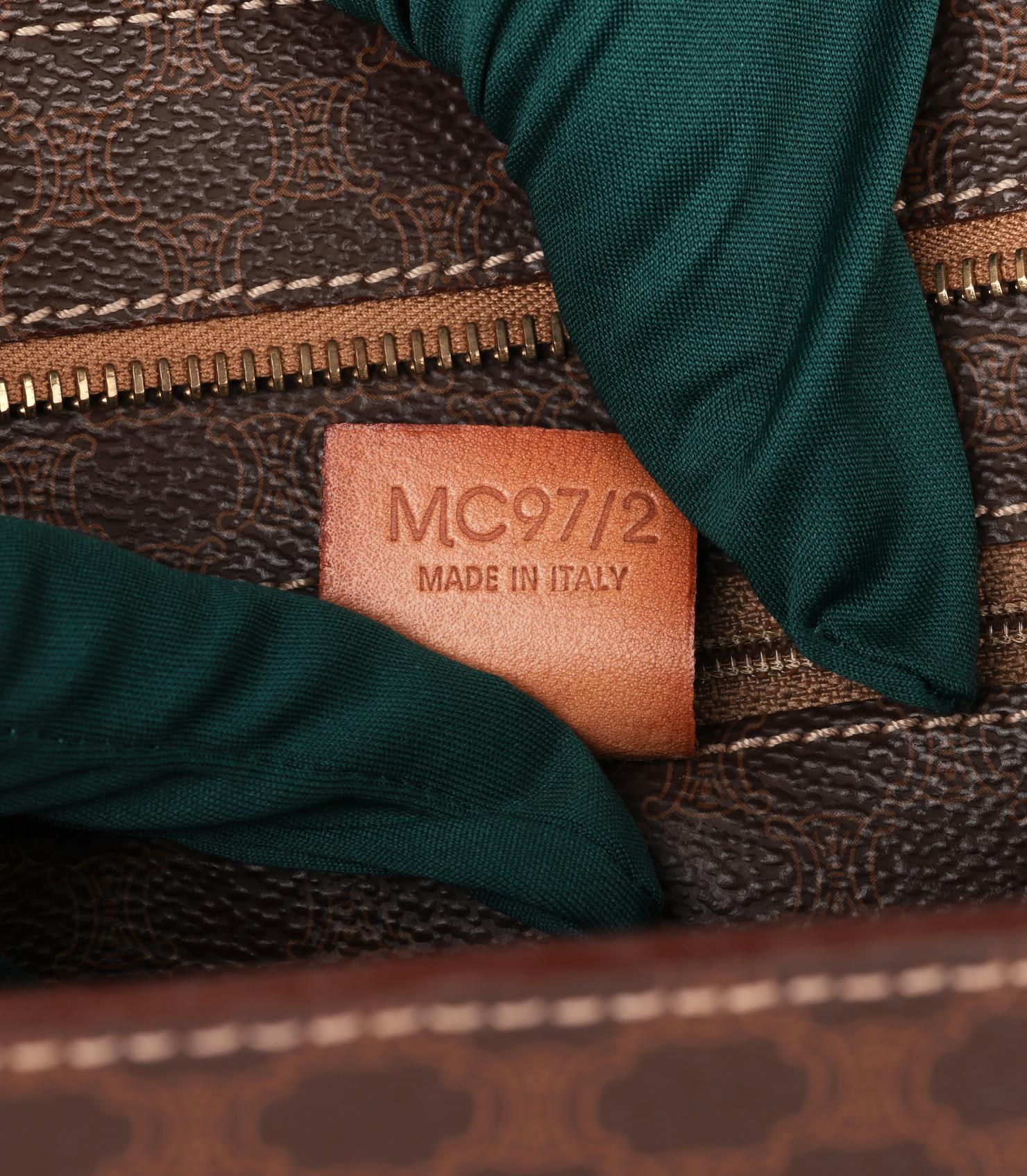 Bolso de hombro vintage Celine de lona recubierta de macadán marrón y piel de becerro en venta 4