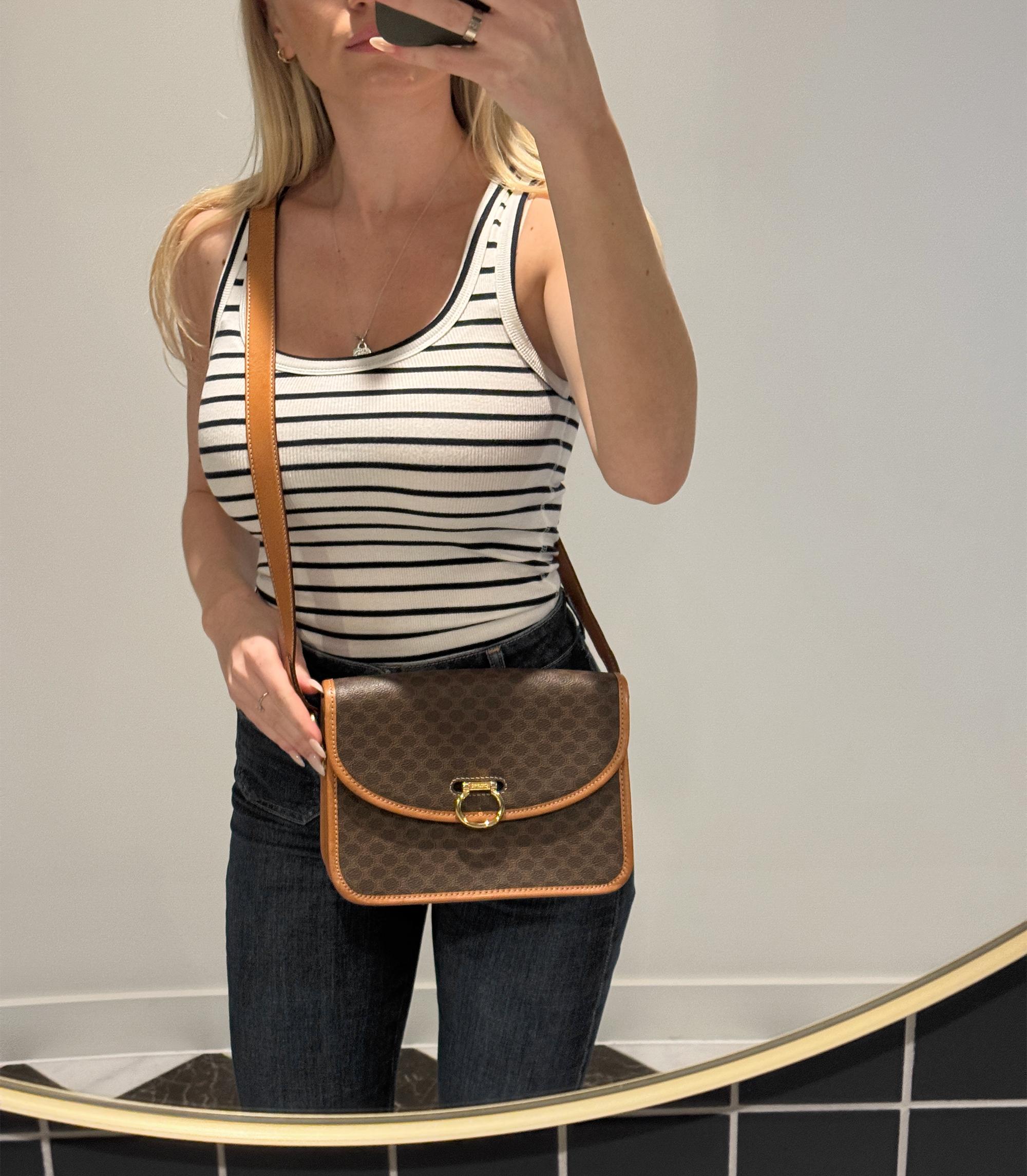 Celine Brown Macadam Monogram Coated Canvas & Calfskin Leather Vintage Messenger