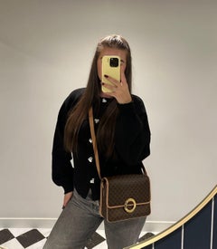 Celine Brown Macadam Monogram Coated Canvas & Calfskin Leather Vintage Messenger